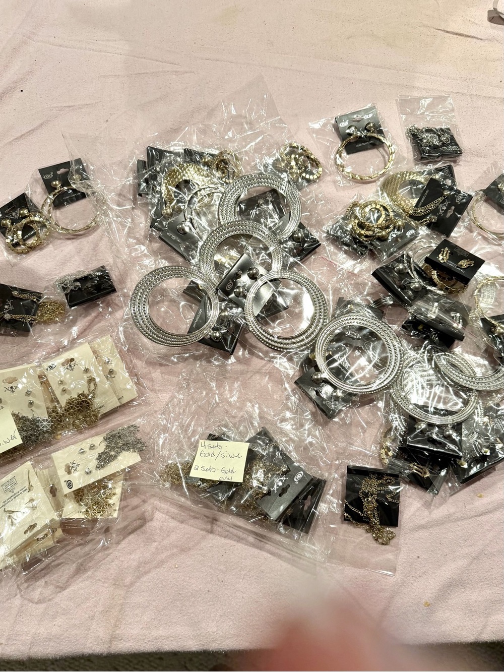 50+ Mixed Silver and Gold Fashion Jewelry Lot hoops dangle clip ons gold silver